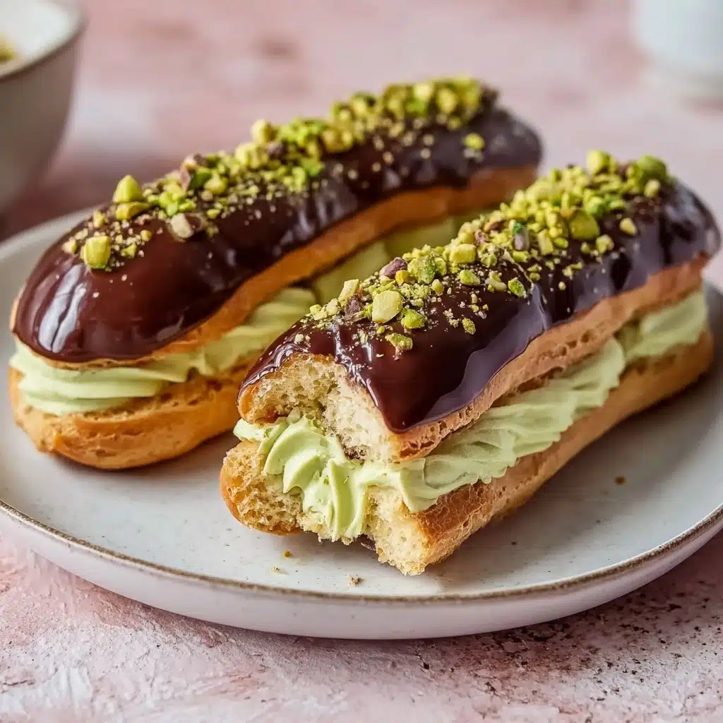 Pistachio Éclairs Recipe with Chocolate Glaze Recipe - Recipe Image