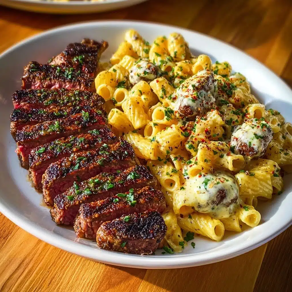 Cheesy Cajun Garlic Butter Steak with Creamy Rigatoni Recipe - Recipe Image