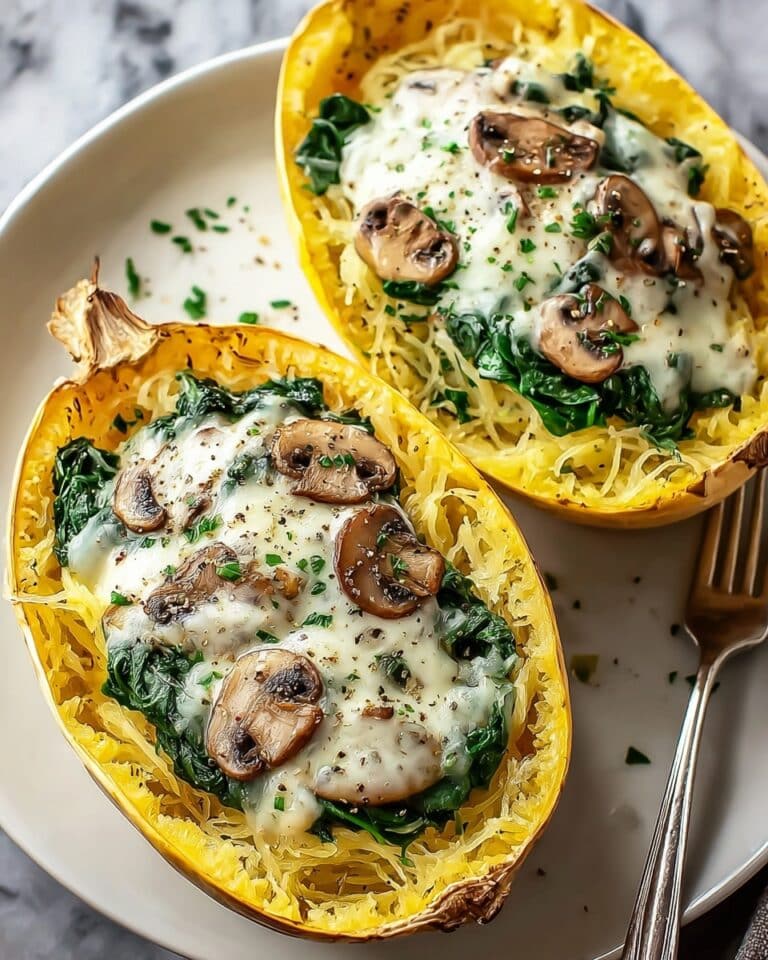 Creamy Spinach and Mushroom Stuffed Spaghetti Squash Recipe