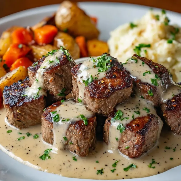 Garlic Butter Steak Bites with a Rich Parmesan Cream Sauce Recipe