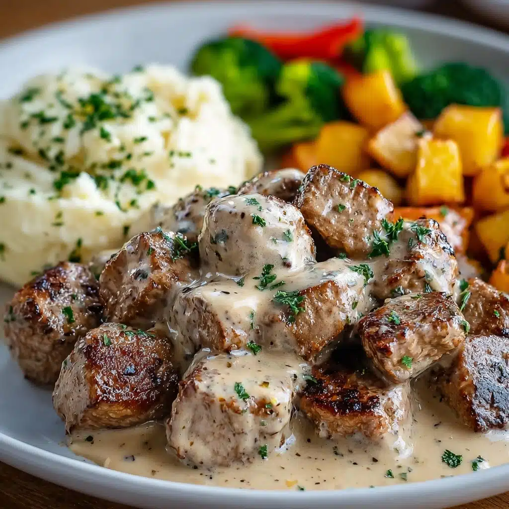 Garlic Butter Steak Bites with a Rich Parmesan Cream Sauce Recipe - Recipe Image