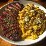 Cheesy Cajun Garlic Butter Steak with Creamy Rigatoni Recipe