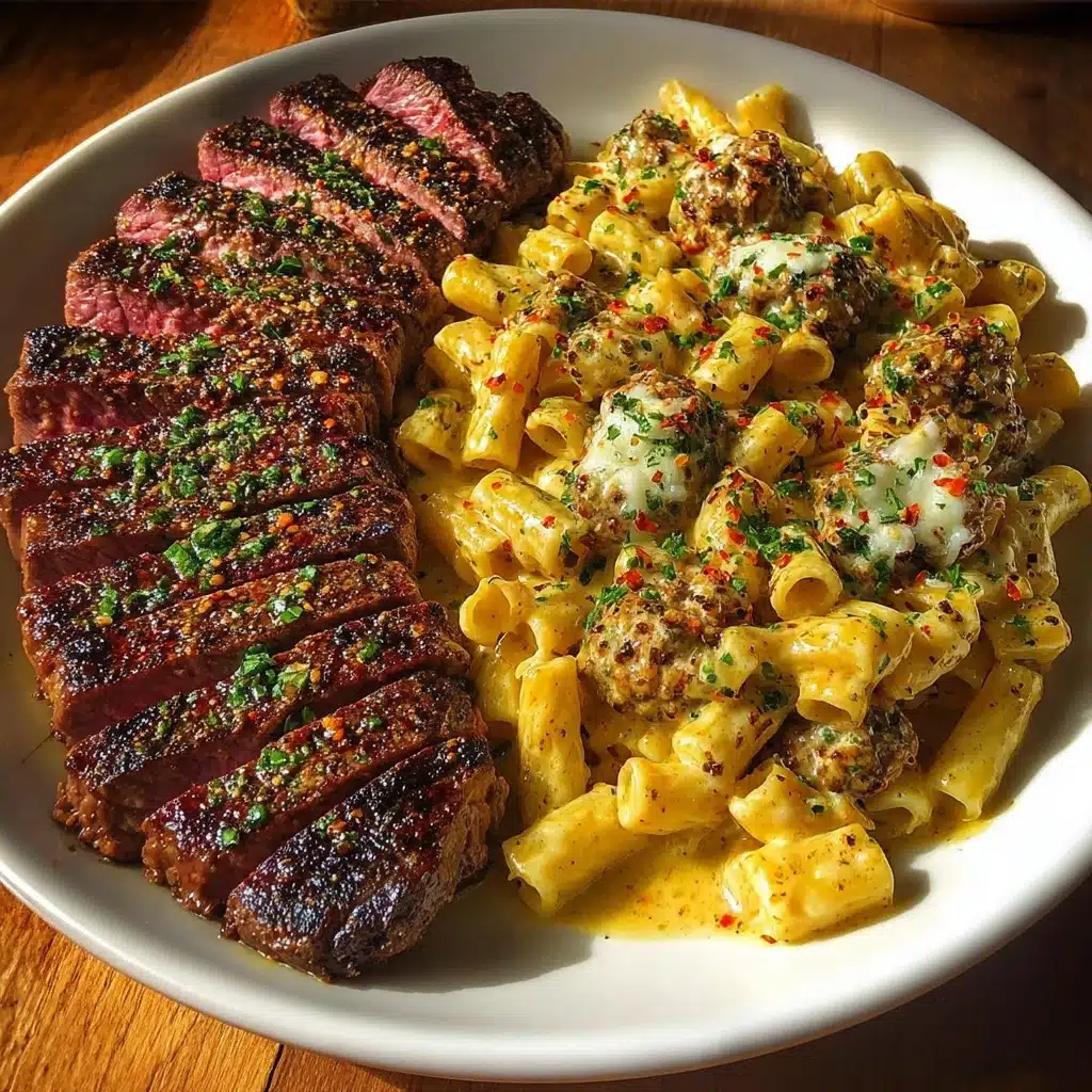 Cheesy Cajun Garlic Butter Steak with Creamy Rigatoni Recipe - Recipe Image