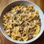 Creamy Parmesan Garlic Beef Bowtie Pasta Recipe
