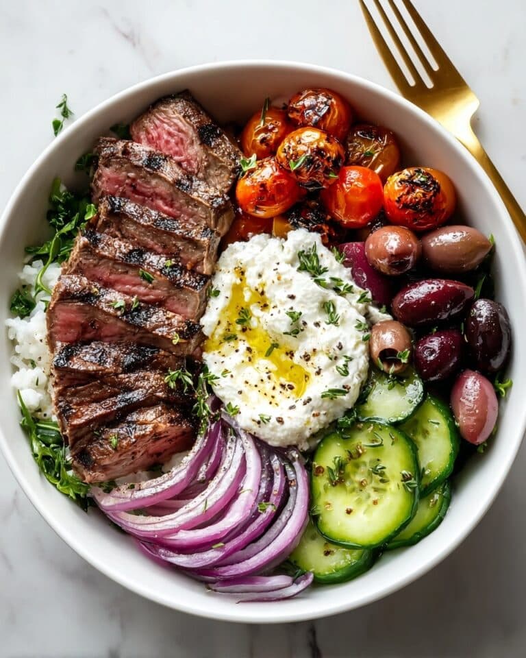 Mediterranean Steak Bowl with Tzatziki and Fresh Veggies Recipe