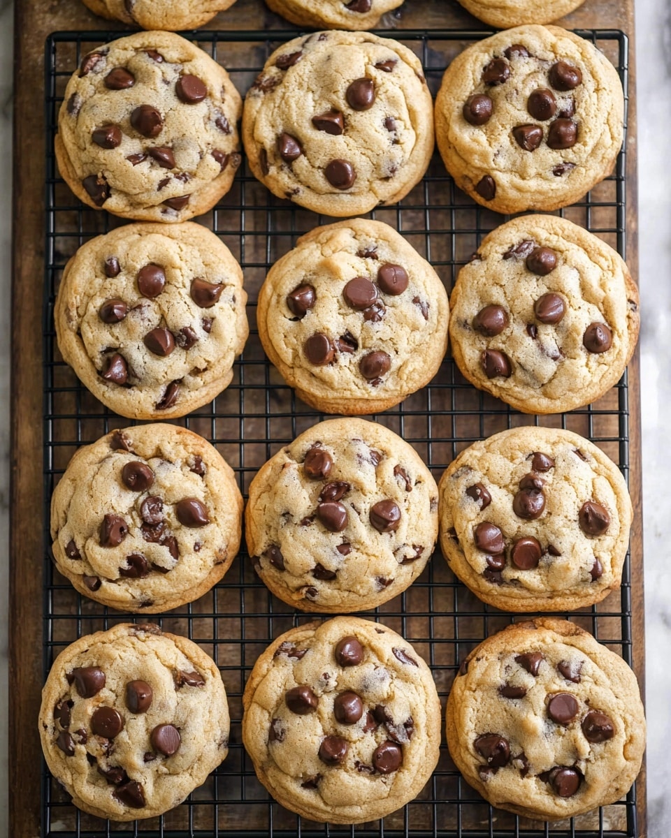 A close-up of several golden brown chocolate chip cookies scattered on a textured gray wooden surface that has a white marbled texture. The cookie in the front has a thick, soft appearance with dark brown chocolate chips embedded throughout and melted slightly on top, showing a smooth and glossy texture. Other cookies and loose chocolate chips are blurred softly in the background, giving a sense of depth and focus on the foremost cookie. The overall look is warm and inviting with a rustic feel. photo taken with an iphone --ar 4:5 --v 7