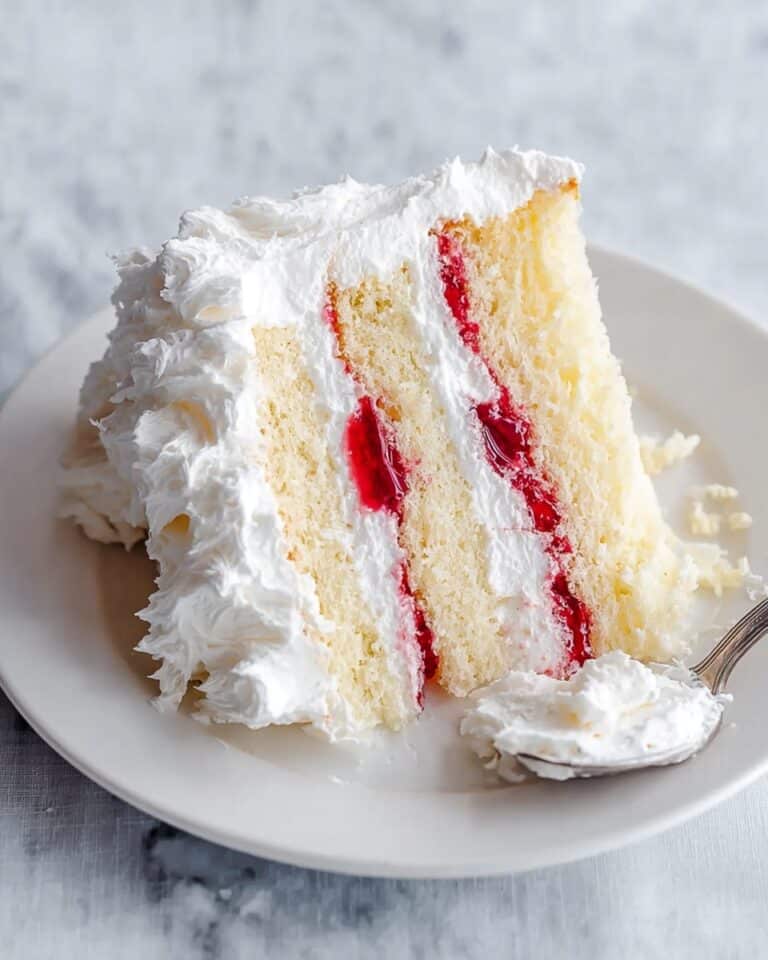 Homemade Raspberry and Cream Angel Food Cake with Italian Meringue Topping Recipe